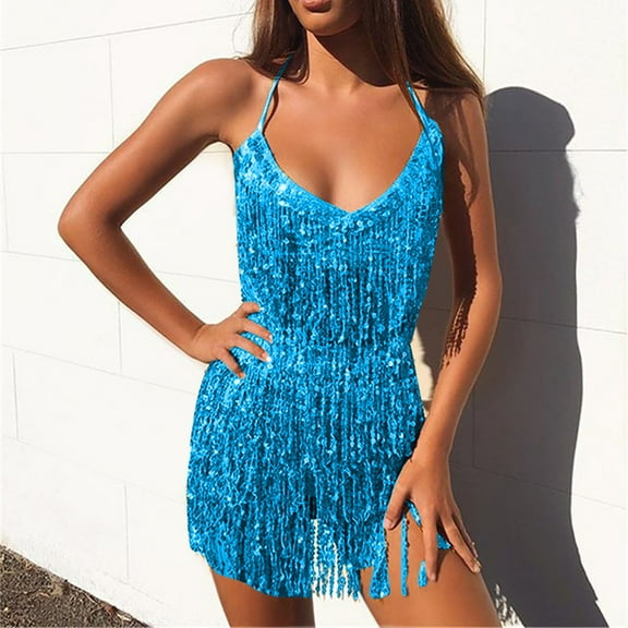 Idoravan Women's Basic Versatile Skirt Women Boho Sequin Tassel Hip Belly Mini Skirt Rave Party Dance Performance Costume Sparkly Festival Clothing Sexy Club Sets