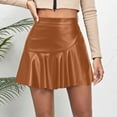 thumbnail image 1 of Idoravan Women's Basic Versatile Skirt Clearance Women Fashion High Waist Ruffled Irregular Rhort Leather Skirt Skirt, 1 of 5