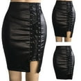 thumbnail image 1 of Idoravan Women's Basic Versatile Skirt Women Ladies High Waist And Knee Skirt Bandage Split Sexy Hip Leather Skirt, 1 of 7