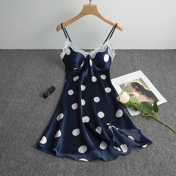 Idoravan Women's Basic Versatile Skirt Clearance Women Polka Dot Printing Satin Sling Skirt Dress Sexy Lingerie Home Wear Pajamas Nightdress