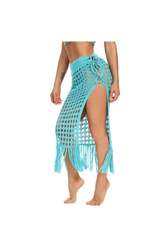 Women's Basic Versatile Skirt Clearance Women Solid Swimsuit Bohemian Hollow Weave Tassels Cover Up Bikini Swimwear Beach Cover-Ups Wrap Skirt