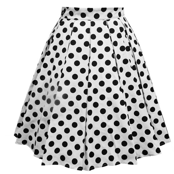 Idoravan Women's Basic Versatile Skirt Clearance Women Vintage Pleated Skirt Polka dot skirt A-line Printed Midi Skirts
