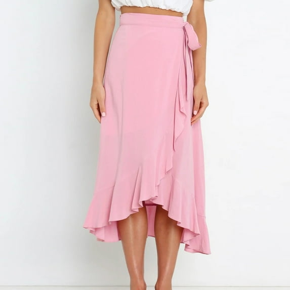 Idoravan Women's Basic Versatile Skirt Womens Casual Fashion One-Piece Lace Up Skirt Irregular Hip Pack Solid Color Skirt