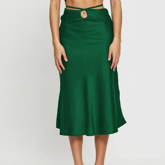 Idoravan Women's Basic Versatile Skirt Clearance Womens Casual Fashion Solid Color Zipper Skirt Sexy Lace Navel Temperamental Commute Skirt