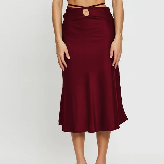 Idoravan Women's Basic Versatile Skirt Womens Casual Fashion Solid Color Zipper Skirt Sexy Lace Navel Temperamental Commute Skirt