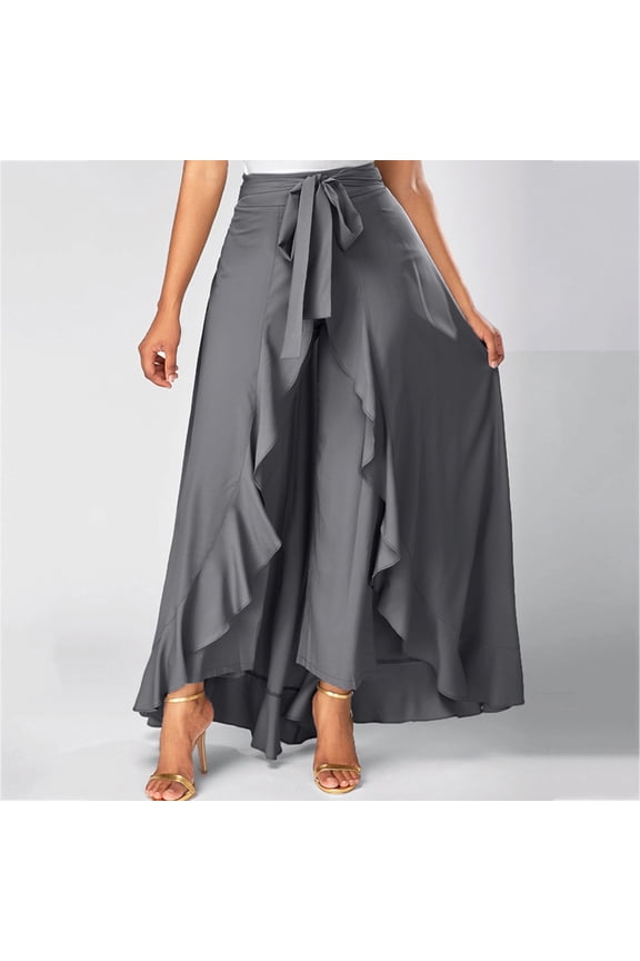 Women's Basic Versatile Skirt Womens Casual Hakama Irregular Leaf Bow High Waist Long Culottes Skirt