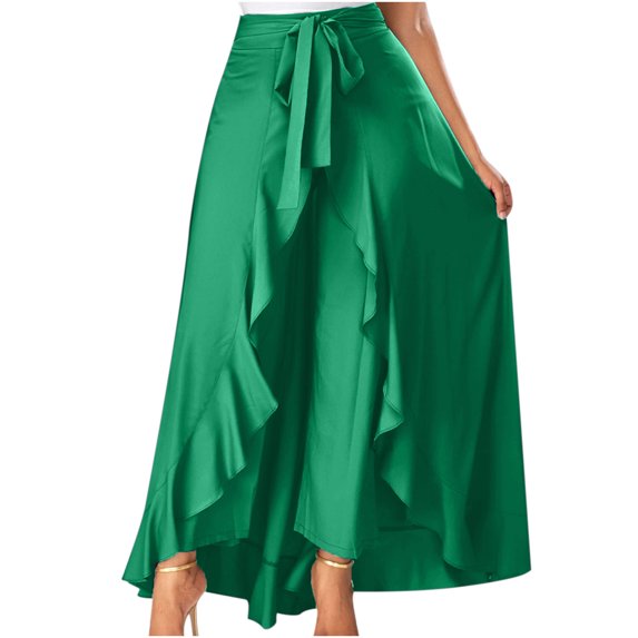 Idoravan Women's Basic Versatile Skirt Clearance Womens Casual Hakama Irregular Leaf Bow High Waist Long Culottes