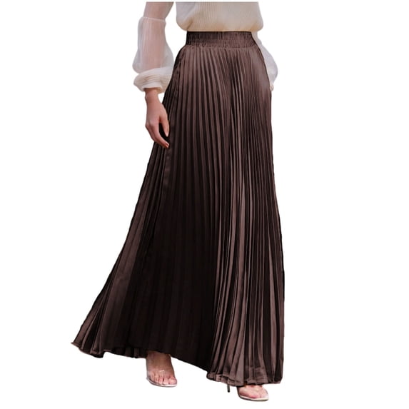 Idoravan Women's Basic Versatile Skirt Clearance Womens Fashion High Waist Fold Soild Vintage Loose Beach Wrap Maxi Long Skirt
