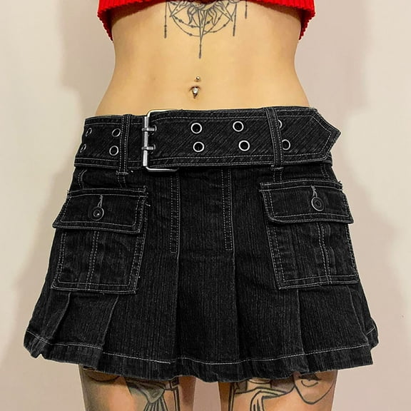 Idoravan Women's Basic Versatile Skirt Womens Fashion Printing Button Waist Eextender Slim Casual Elastic Band Mini Skirt