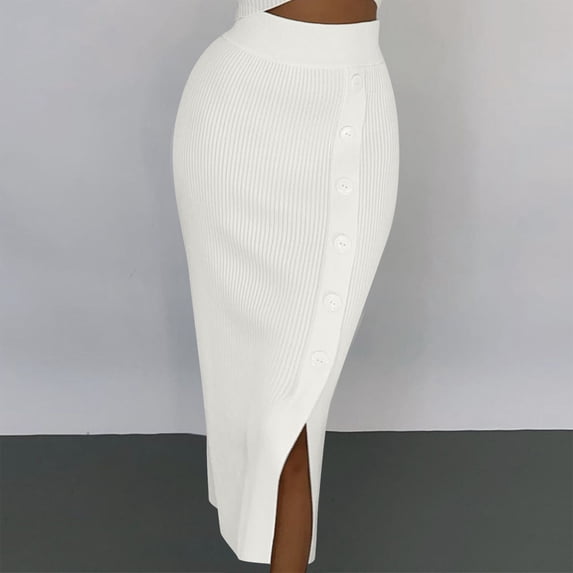 Idoravan Women's Basic Versatile Skirt Clearance Womens Fashion Sexy Slit Half Body Sweater Dress