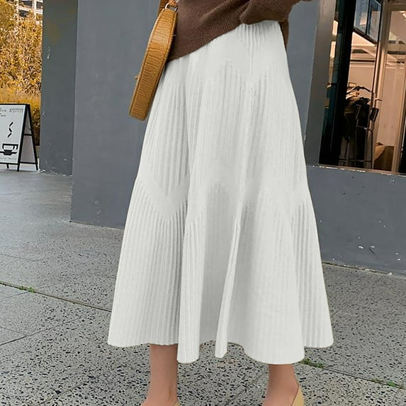 Idoravan Women's Basic Versatile Skirt Clearance Womens Mid-length Knitted Womens Matching Sweater