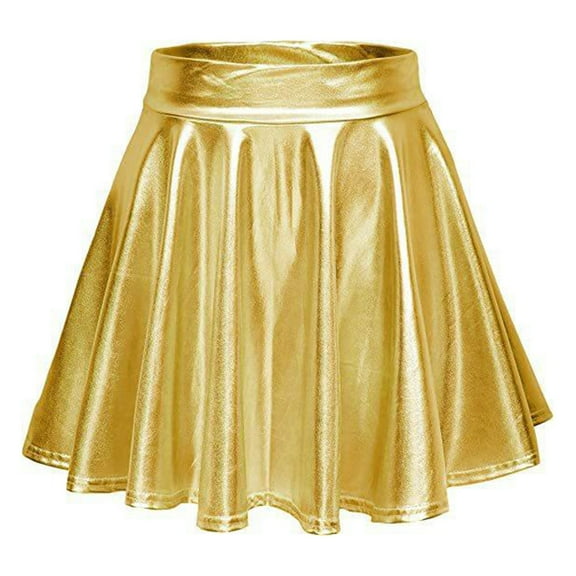 Idoravan Women's Basic Versatile Skirt Womens Nightclub Skirt Performance Pleated Metal Folding Mini Skirt