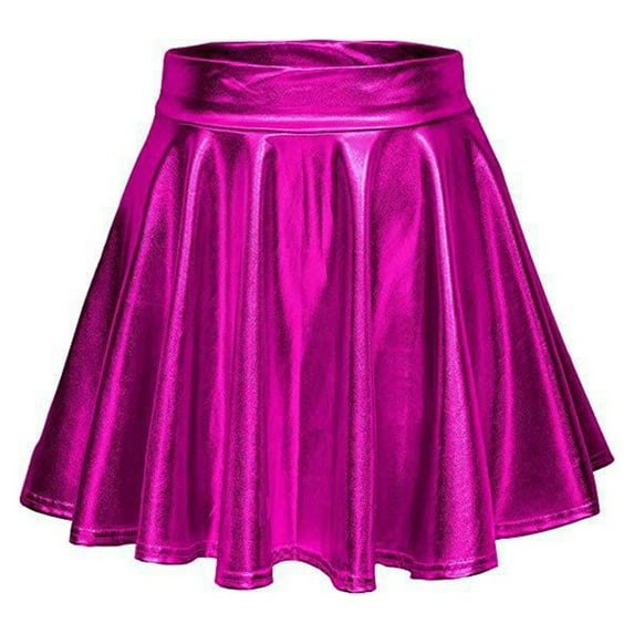 Idoravan Women's Basic Versatile Skirt Clearance Womens Nightclub Skirt Performance Pleated Metal Folding Mini Skirt