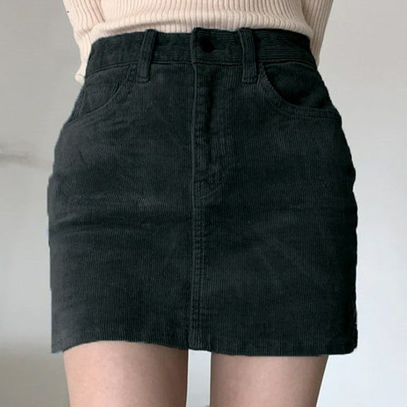 Idoravan Women's Basic Versatile Skirt Womens Uniform Waist Vintage Cordur A-Line Skirt High Waist Check Pleated Skirt