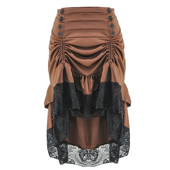 Idoravan Women's Basic Versatile Skirt Womens Vintage Retro Skirt Gothic Style Lace Drawstring ing Middle Skirt