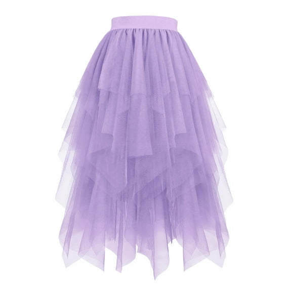 Idoravan Women's Basic Versatile Skirt Tulle Skirts for Women Midi Long Tutu Skirt A-Line Mesh Layered Fairy Trendy Elastic Waist Skirt Ladies' Star Puff Skirt Cake Half Length Skirt Mesh Yarn Skirt