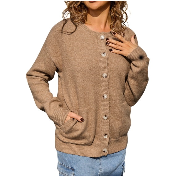 Idoravan Women's Cardigans Women Striped Patchwork Knitted Sweater with Long Sleeved Sweater Cardigan Jacket Top