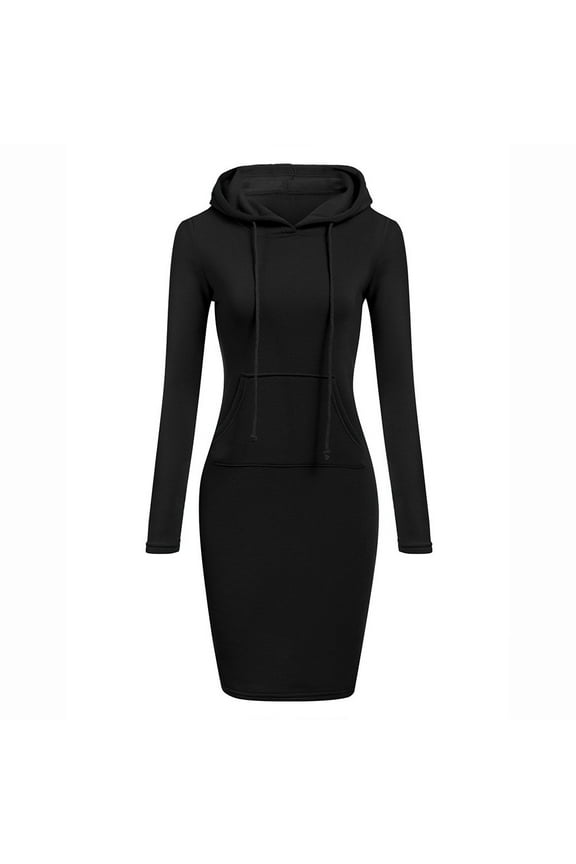 Women's Dress Summer Womens Long Sleeve Solid Patchwork Casual Long Hooded Sweater Dress