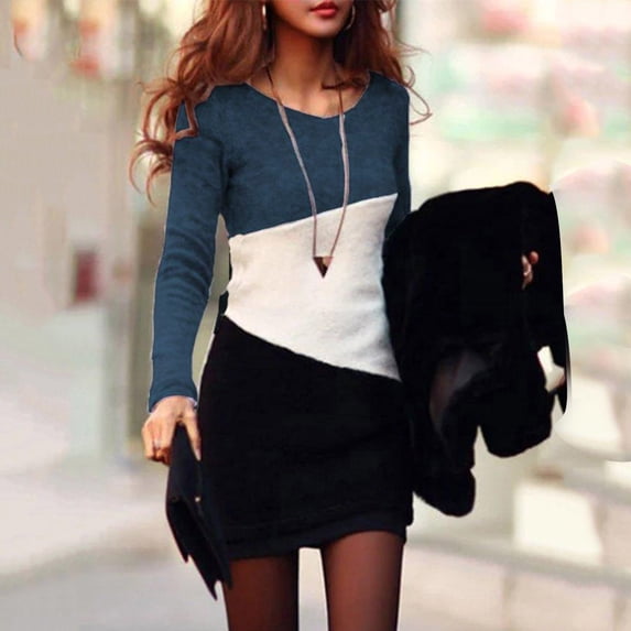 Idoravan Women's Dress Clearance Summer Wonen O Neck Manches Long Sleeve Robe Female Retro Elegant Party Culb Dress