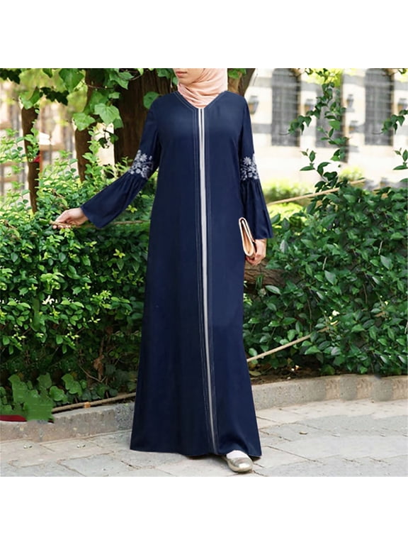 Women's Dress Women Muslim Abaya Long Dress Floral Printed Vintage Kaftan Islamic Maxi Dresses