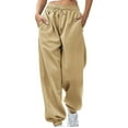 thumbnail image 1 of Idoravan Women's Fashion Casual Solid Elastic Waist Trousers Long Straight Pants, 1 of 9
