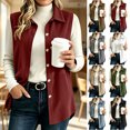 thumbnail image 1 of Idoravan Womens Vest Button Up Women'S Fashion Solid Color Sleeveless Casual Lapel Button Down Corduroy Sleeveless Tops, 1 of 9