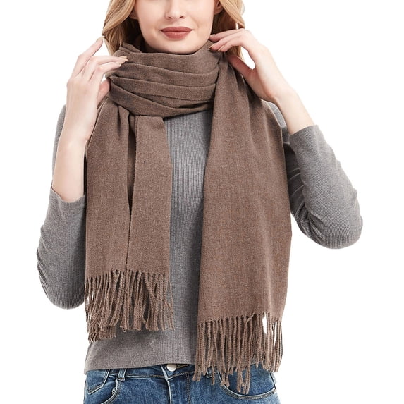 Idoravan Women's Knit Scarf Clearance Women's Fashion Winter Warm Scarf Solid Color Scarf Tassel Knitted Scarf Coffee