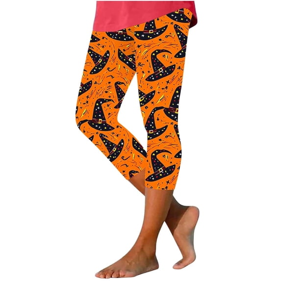 Idoravan Women's Leggings Pants Women's Summer High Waisted Printing Capris Matching Slim Fitting Yoga Gym Pants Multicolor L