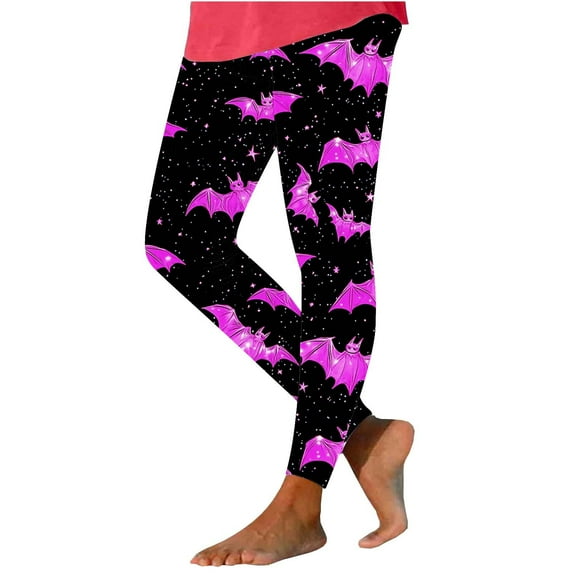 Idoravan Women's Leggings Petite Halloween Women's Printed Casual Yoga Pants Trousers Purple S