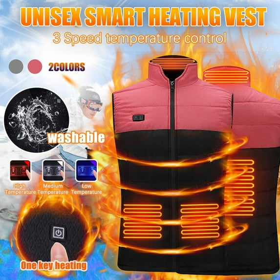 Idoravan Women's and Men's Lightweight Heated Vest USB Rechargeable Outdoor Warm Clothing Heated for Riding Skiing Fishing Charging Via Heated Coat Pink M