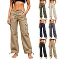 thumbnail image 1 of Idoravan Womens Cargo Pants Straight Leg Women's Outdoor Work Straight-Leg Cargo Pants with Multiple Pockets and Drawstring Hem, 1 of 7