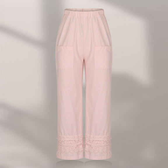 Idoravan Women's Plus Size Pants Fashion Women Comfortable Leisure Solid Full Length Pockets Loose Cotton Pants