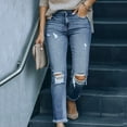 thumbnail image 1 of Idoravan Women's Plus Size Pants Fashion Women Pockets Button Mid Waist Skinny Ripped Jeans Trousers Hole Denim Pants, 1 of 9