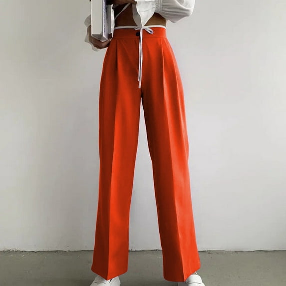 Idoravan Women's Plus Size Pants Clearance Fashion Women Trousers Full Pants Casual Straight Solid Color Suit Pants