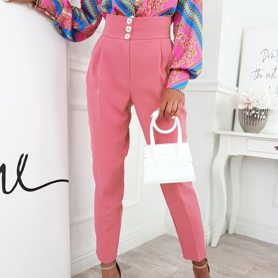 Idoravan Women's Plus Size Pants Clearance Women Casual Solid Pants Comfortable Elastic Pocket Casual Suit Pants