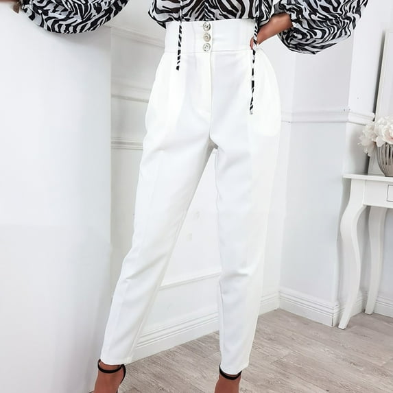 Idoravan Women's Plus Size Pants Women Casual Solid Pants Comfortable Elastic Pocket Casual Suit Pants