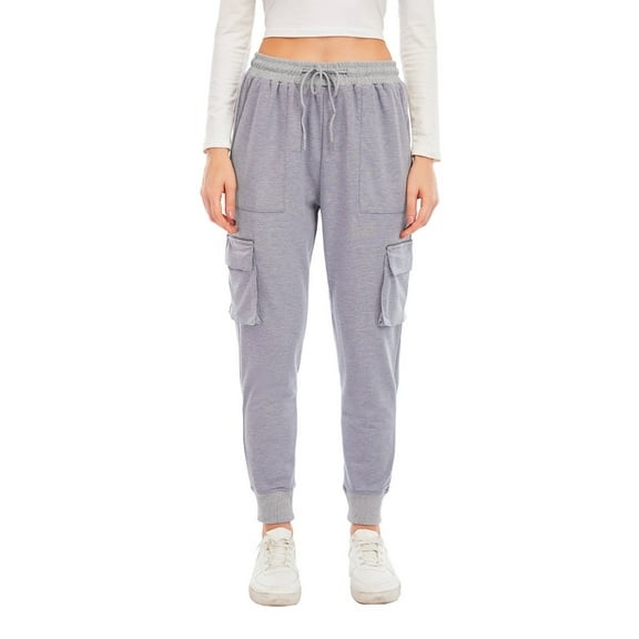 Idoravan Women's Plus Size Pants Women Fashion Solid Reflective Strip Drawstring Pokets Casual Tight Overalls Sports Pants Bottoms