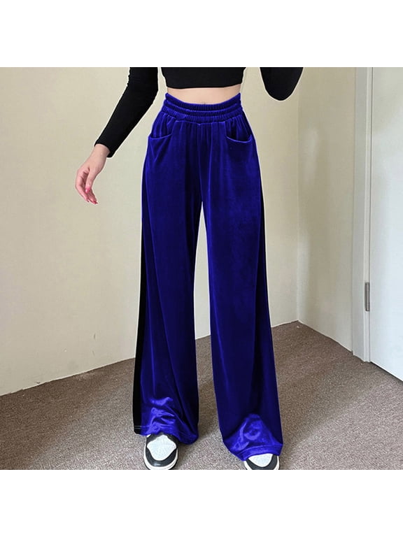 Women's Plus Size Pants Women Suede Elastic Waist High Waist Color Blocking Sagging Loose Wide Leg Trousers Length Pants