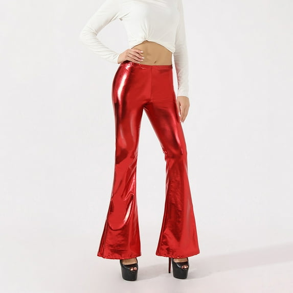 Idoravan Women's Plus Size Pants Clearance Womens Fashion Autumn Winter High Waist Solid Solid Straight Pocket Leather Pants Trousers