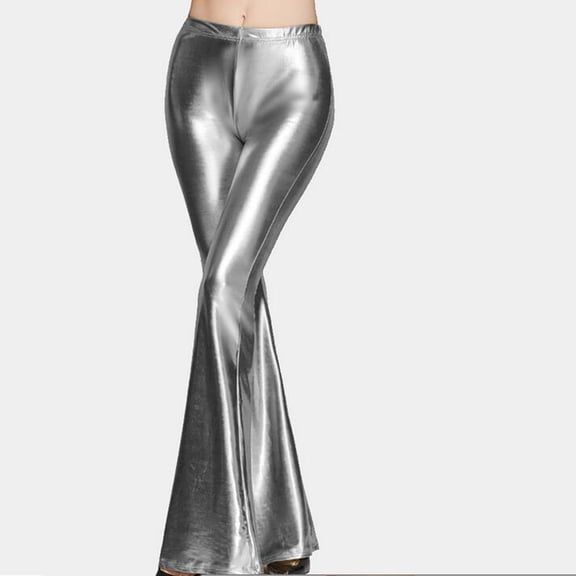 Idoravan Women's Size Pants Womens Fashion Autumn Winter High Waist Solid Solid Straight Pocket Leather Pants Trousers