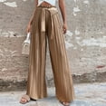 thumbnail image 1 of Idoravan Women's Plus Size Pants Womens Fashion Casual High Waist Elastic Waist Drawstring Straps Solid Color Draped Pleated Wide Leg Long Pants, 1 of 8