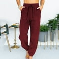 thumbnail image 1 of Idoravan Women's Plus Size Pants Clearance Womens Fashion Casual Solid Color High Waist Lace-up Loose Trousers Long Pants, 1 of 9