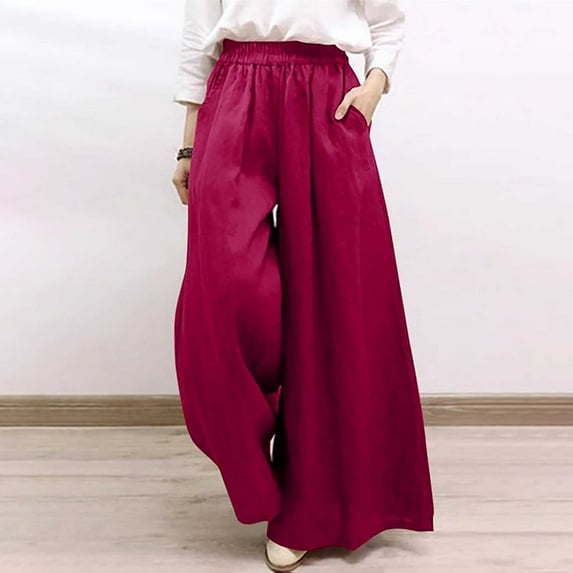 Idoravan Women's Plus Size Pants Womens Fashion Summer Solid Casual Pocket Elastic Waist Long Pants