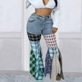 thumbnail image 1 of Idoravan Women's Plus Size Pants Womens Flare Pants Splicing Plaid Horn Denim Flanged High-waisted Jeans And Trousers, 1 of 9