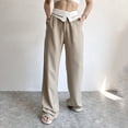 thumbnail image 1 of Idoravan Women's Plus Size Pants Clearance Womens High Waist Pants Turned Waist Wide Leg Trousers Casual Slim Straight Trousers, 1 of 9