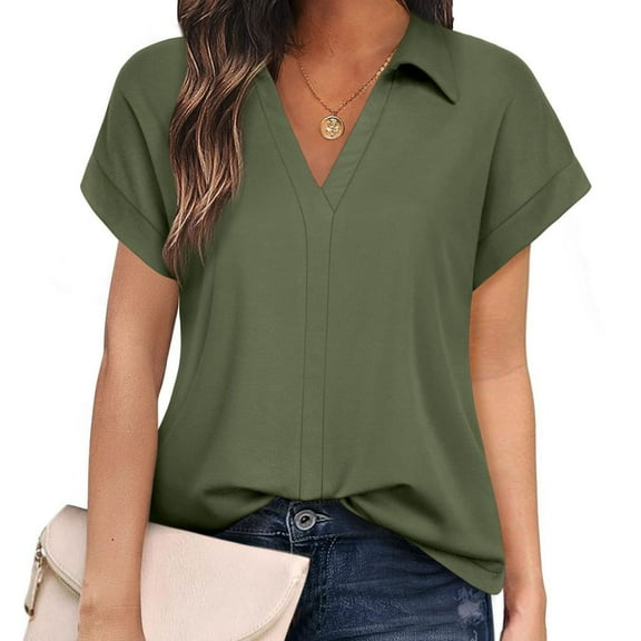 Idoravan Women's Plus Size Tops Fashion Women Short Sleeve V-Neck Blouses Half Sleeve Loose Top Ladies Shirts