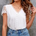 thumbnail image 1 of Idoravan Women's Plus Size Tops Fashion Womens Casual Solid Color V Neck Lace ing Short Sleevet Tops Loose Blouses, 1 of 8