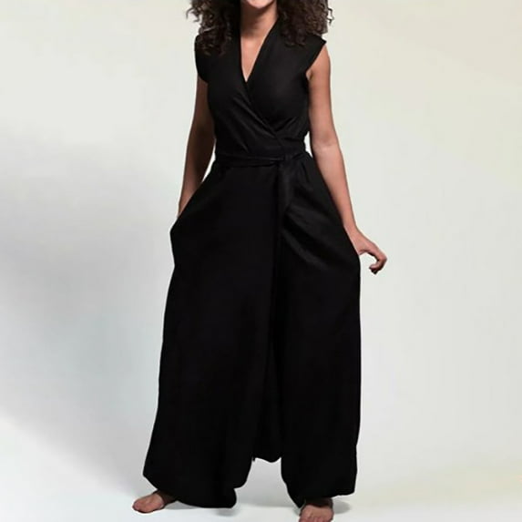 Idoravan Women's Plus Size Tops Clearance Fashion Womens Solid Casual V-neck Long Sleeve Loose Jumpsuit Shirt