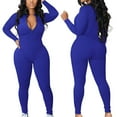 thumbnail image 1 of Idoravan Women's Plus Size Tops Womens Ribbed Jumpsuits Ribbed Workout Rompers Long Sleeve Exercise Zipper Jumpsuit, 1 of 9