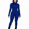 thumbnail image 1 of Idoravan Women's Solid Color Long-sleeved Hooded Elastic Exercise Fitness Romper Bodycon Long Pants, 1 of 3